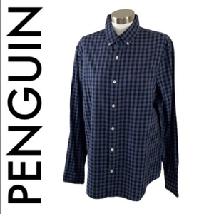 PENGUIN NWT‎ MEN’S BLUE BLACK SHIRT SIZE LARGE